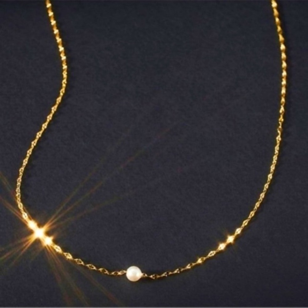 Anthropologie 14K Gold Delicate Pearl Necklace
